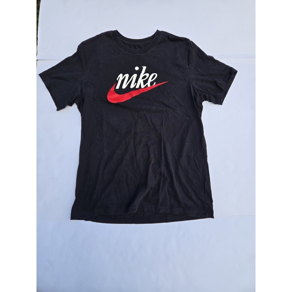 Nike The Nike Tee Black Red Swoosh‎ Logo Graphic T-Shirt Men's Large L...